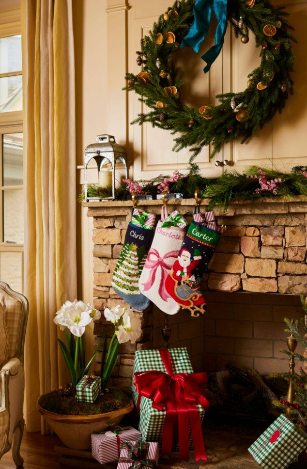 PREORDER FOR 2026: Sleigh Ride Santa Full Size Needlepoint Christmas Stocking