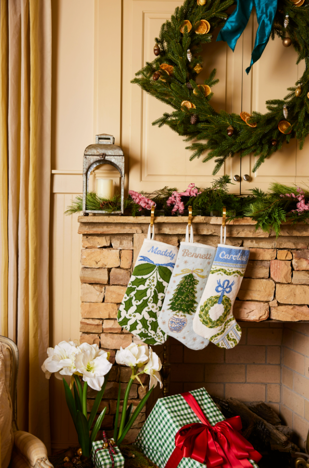 PREORDER FOR 2026: Trim the Tree Full Size Needlepoint Christmas Stocking by Dogwood Hill