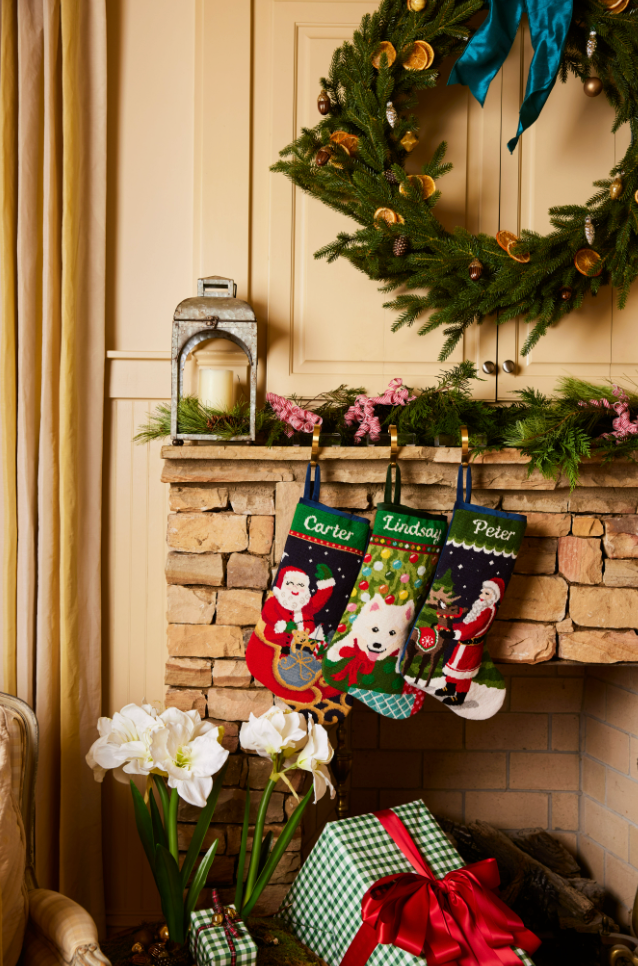 PREORDER FOR 2026: Sleigh Ride Santa Full Size Needlepoint Christmas Stocking