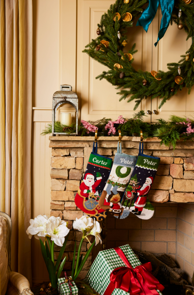 PREORDER FOR 2026: Sleigh Ride Santa Full Size Needlepoint Christmas Stocking