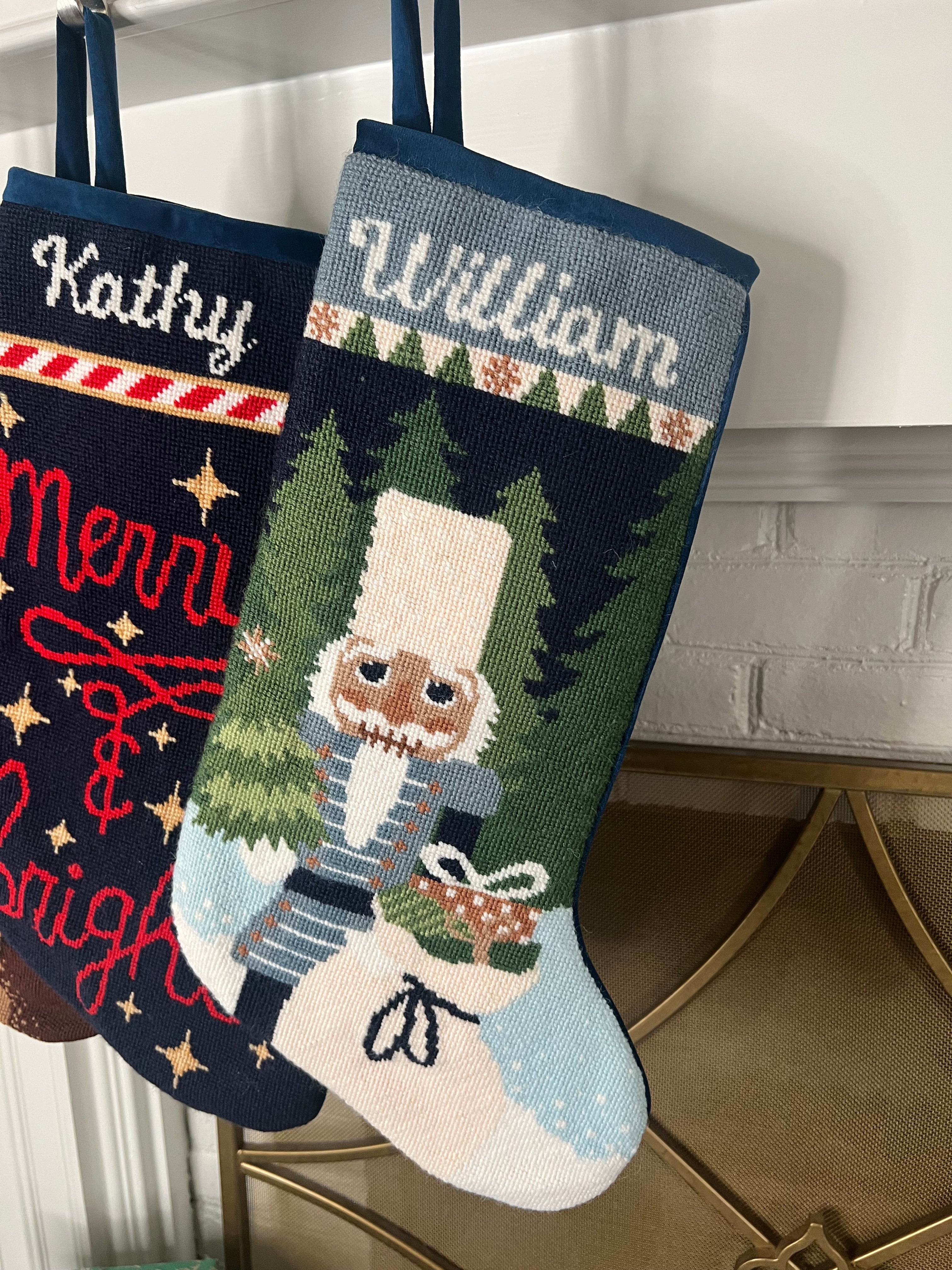 Detailed view of the Full Size Winter Solstice Nutcracker Bauble Stockings with a monogrammed name in script