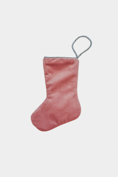 Back view of Palm Yacht needlepoint stocking with solid pink velvet backing