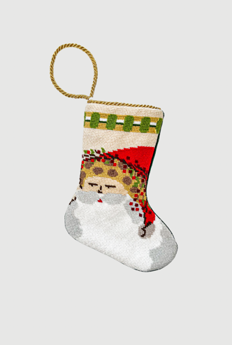 Christmas Bauble Stockings featuring Old St. Nick with leopard-trimmed hat and twig staff set in holiday scene