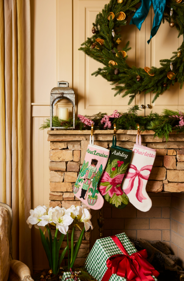 PREORDER FOR 2026: Pretty Pink Bow Full Size Needlepoint Christmas Stocking