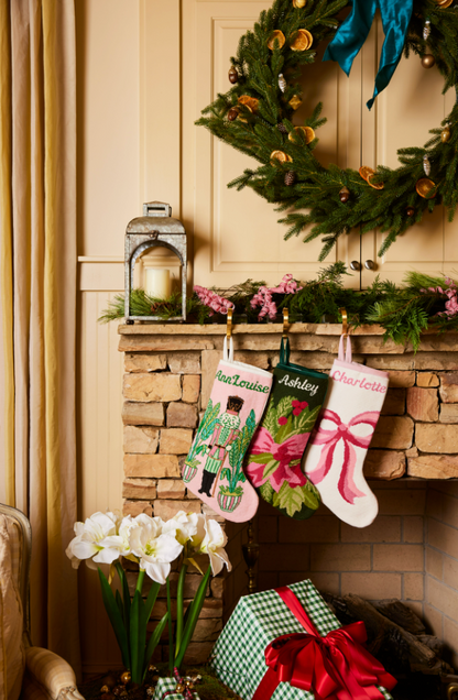 PREORDER FOR 2026: Pretty Pink Bow Full Size Needlepoint Christmas Stocking