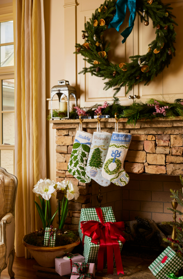 PREORDER FOR 2026: Trim the Tree Full Size Needlepoint Christmas Stocking by Dogwood Hill