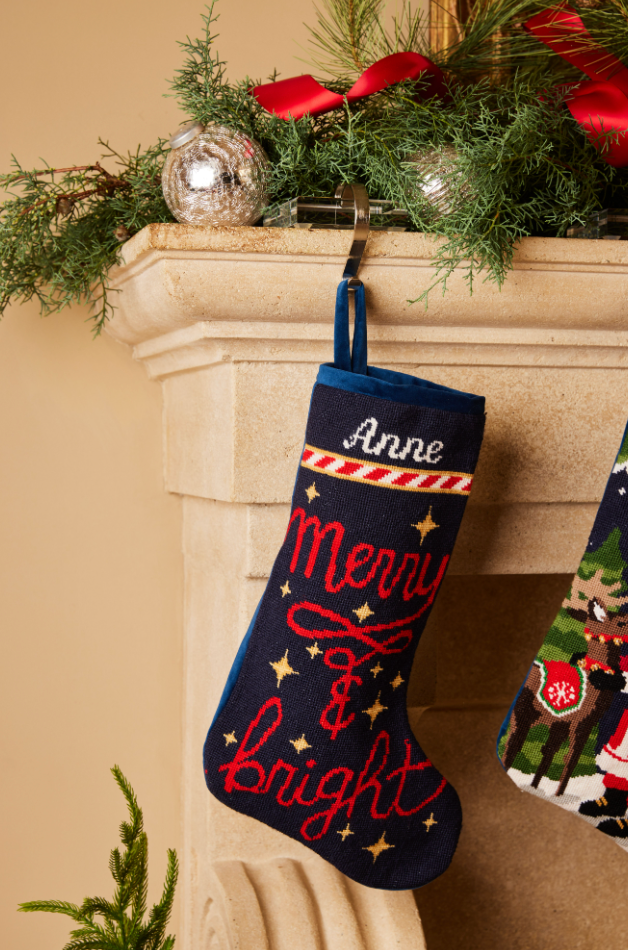 PREORDER FOR 2026: Merry and Bright Full Size Needlepoint Christmas Stocking