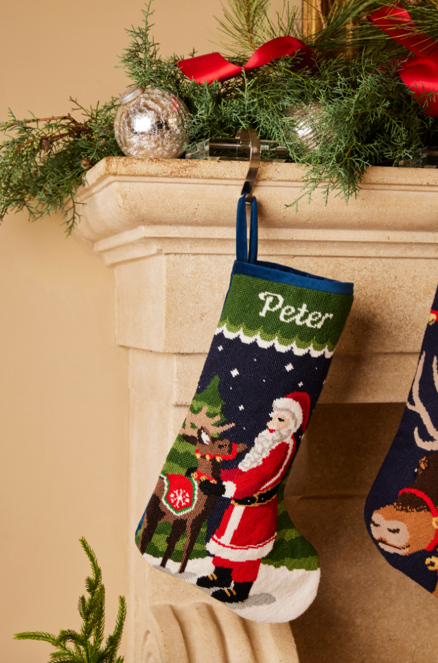 PREORDER FOR 2026: Santa's Favorite Reindeer Full Size Needlepoint Christmas Stocking