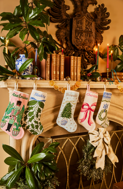 PREORDER FOR 2026: Pretty Pink Bow Full Size Needlepoint Christmas Stocking