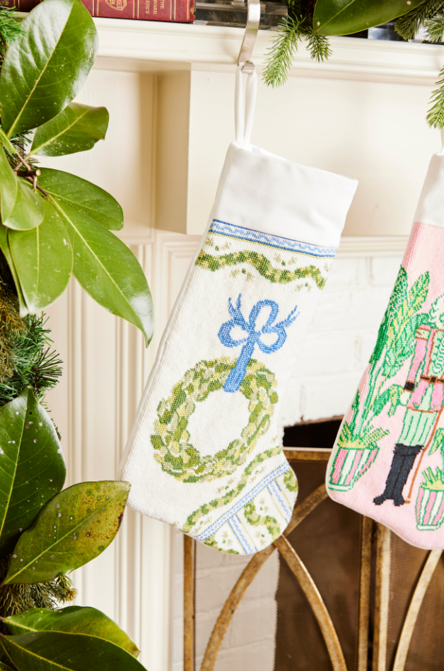 PREORDER FOR 2026: Holiday Trimmings Full Size Needlepoint Christmas Stocking by Dogwood Hill