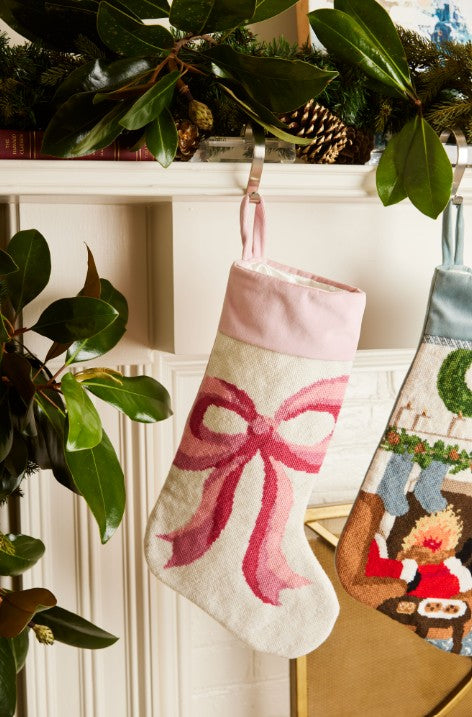 PREORDER FOR 2026: Pretty Pink Bow Full Size Needlepoint Christmas Stocking