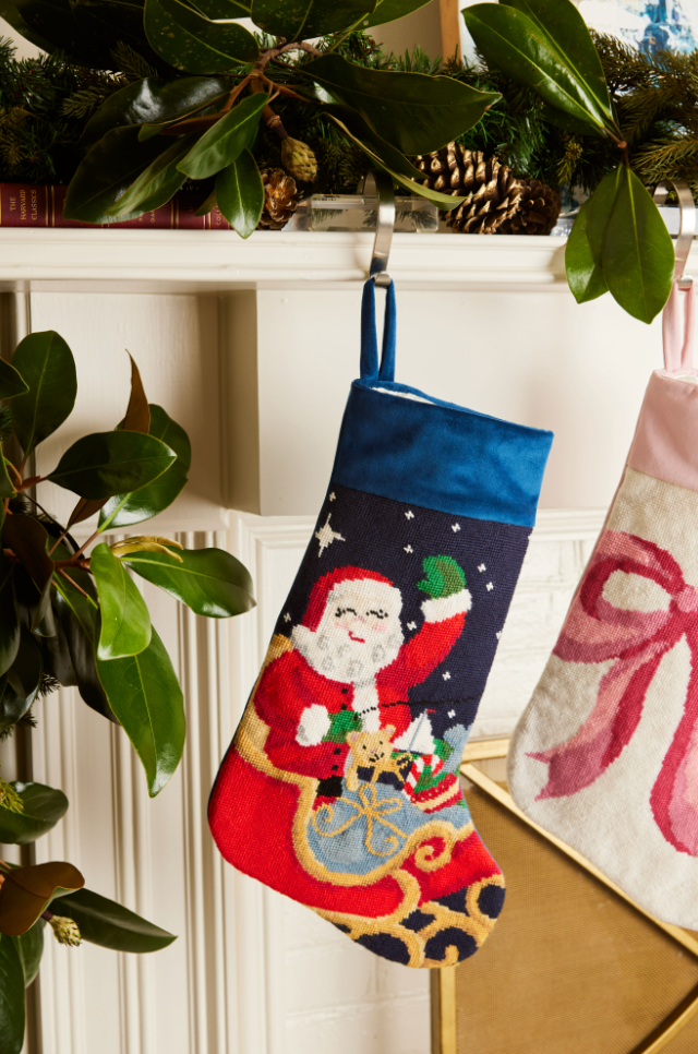 PREORDER FOR 2026: Sleigh Ride Santa Full Size Needlepoint Christmas Stocking