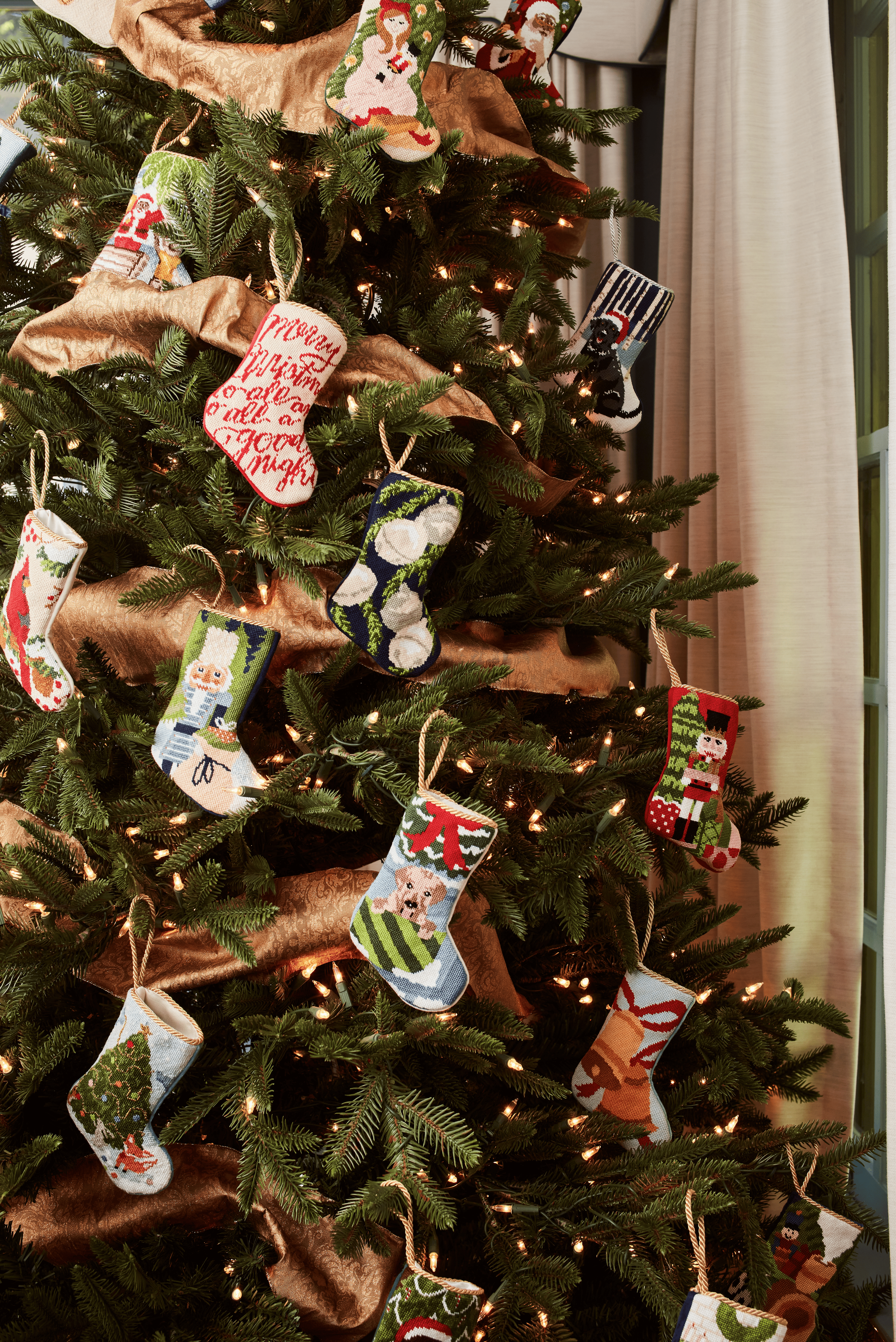 Bauble Stockings collection of various needlepoint designs