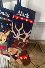 Detailed view of the Full Size Donner the Handsome Reindeer Bauble Stockings with a monogrammed name in script 