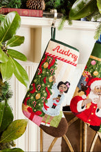 Detailed view of the Full Size Sugarplum Dreaming Bauble Stockings with a monogrammed name in script 
