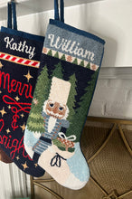 Detailed view of the Full Size Winter Solstice Nutcracker Bauble Stockings with a monogrammed name in script 