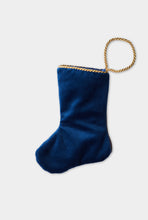 Back view of Higby Golden Bear Bauble Stockings with solid navy blue velvet backing