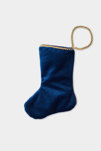 Back view of Higby Golden Bear Bauble Stockings with solid navy blue velvet backing