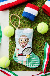 Tennis-themed Bauble Stockings styled with tennis balls and sporty accents