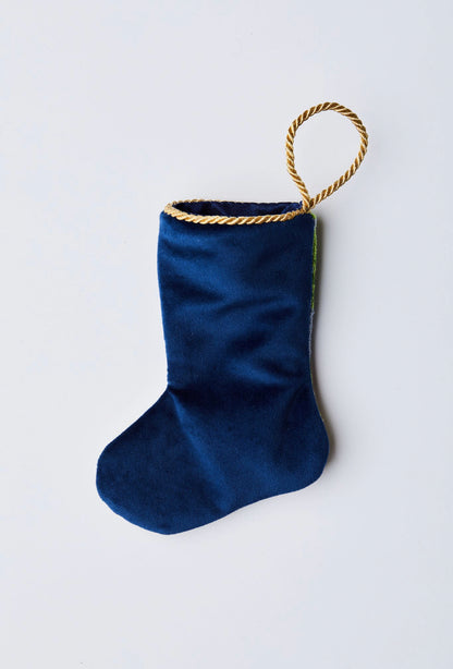 Back view of Chef Nutcracker Bauble Stockings with solid navy blue velvet backing
