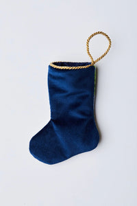 Back view of Chef Nutcracker Bauble Stockings with solid navy blue velvet backing