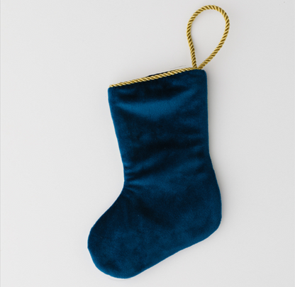 Back view of Rainbow Row Rendezvous in Charleston needlepoint stocking with solid navy blue velvet backing