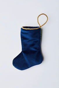 Back view of Sugary Sweet Nutcracker in Blue needlepoint stocking with solid navy blue velvet backing