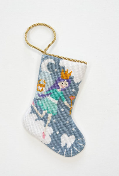 Hand-stitched Bauble Stockings with colorful tooth fairy, white teeth, and blue starry night background