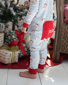 Vintage Santa Zip Up Pajamas in Blue