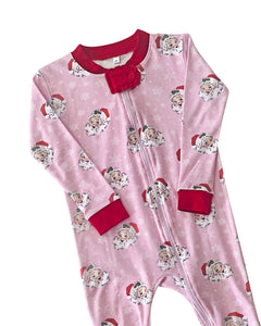 Vintage Santa Zip Up Pajamas in Pink