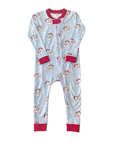 Vintage Santa Zip Up Pajamas in Blue