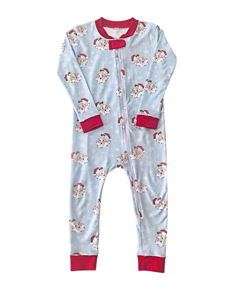 Vintage Santa Zip Up Pajamas in Blue