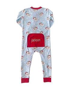 Vintage Santa Zip Up Pajamas in Blue