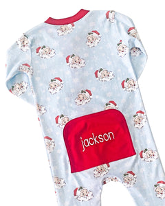Vintage Santa Zip Up Pajamas in Blue