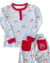 Vintage Santa 2 Piece Pajamas in Blue