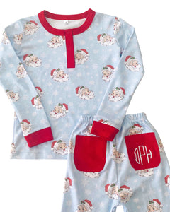 Vintage Santa 2 Piece Pajamas in Blue