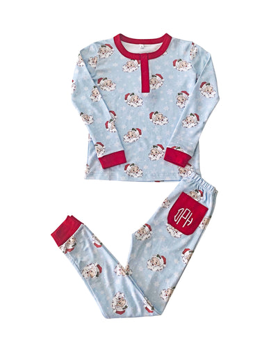 Vintage Santa 2 Piece Pajamas in Blue