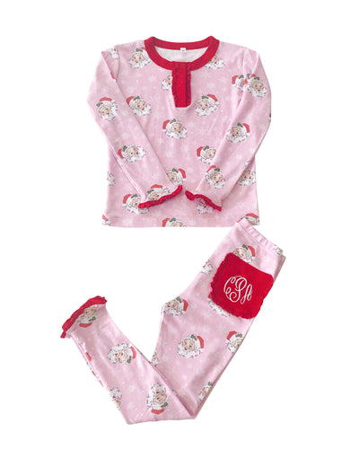 Vintage Santa 2 Piece Pajamas in Pink