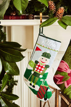 Detailed view of the Full Size Christmas Birdie Bauble Stockings with a monogrammed name in script 