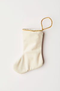 Back view of Bottoms Up Martini Elf needlepoint stocking with solid white velvet backing