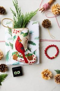 Bauble Stockings styled with pine sprigs in holiday themed decor