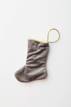 Back view of Frosty needlepoint stocking with solid gray velvet backing