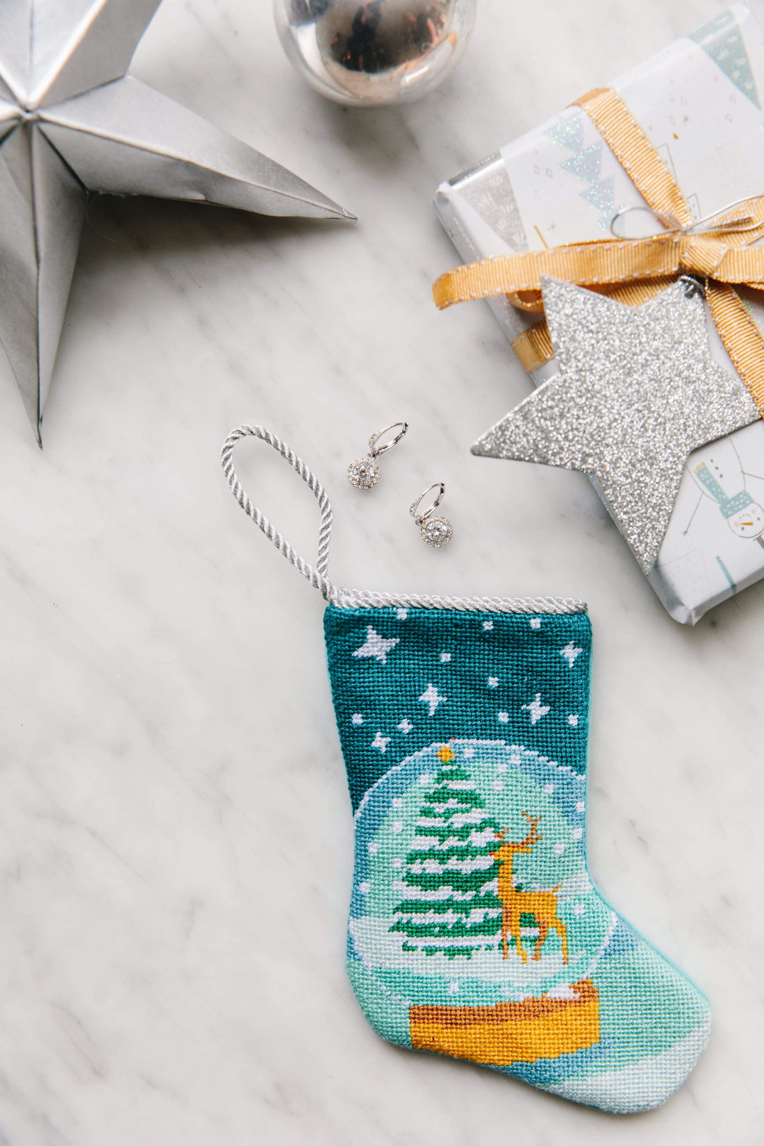 Bauble Stockings with silver and gold holiday accents