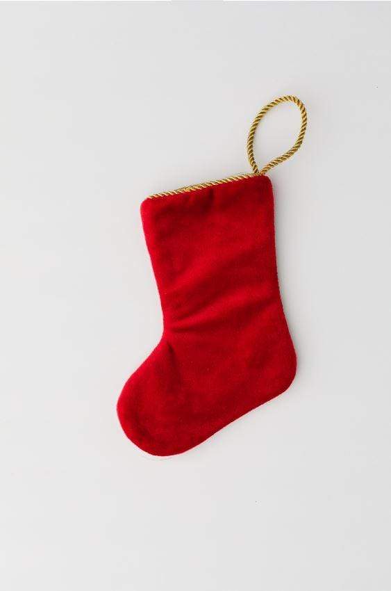 Back view of Merry Christmas needlepoint stocking with solid red velvet backing