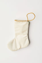 Back view of Peace, Love, and Joy needlepoint stocking with solid white velvet backing