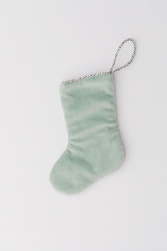 Back view of Peace on Earth in Blue needlepoint stocking with solid mint green velvet backing