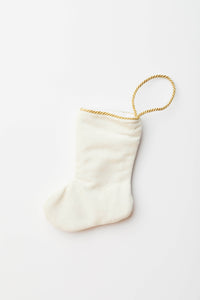Back view of Prince of Peace Cross needlepoint stocking with solid white velvet backing