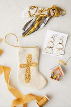 Bauble Stockings displayed alongside gold lace and neutral Christmas accents