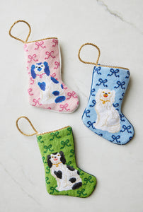 Three color options of Paige Minear Sitting Like Royalty Bauble Stockings displayed on white setting