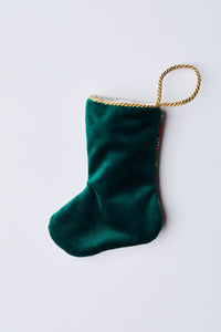 Back view of Sugarplum Dreaming needlepoint stocking with solid green velvet backing